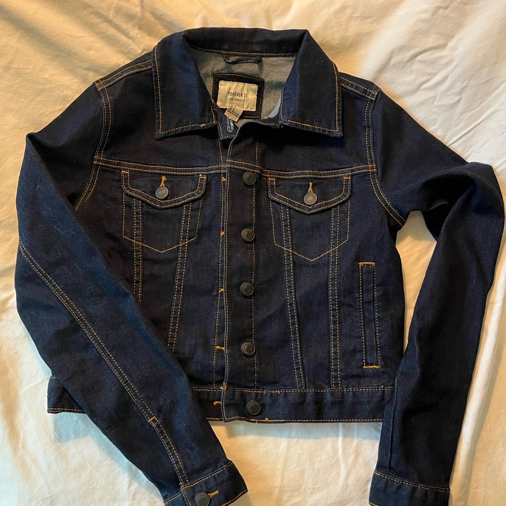 Forever 21 Dark Wash Cropped Denim Jean Jacket